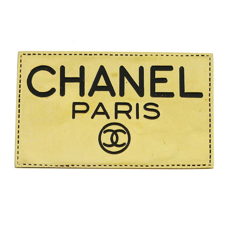 CHANEL CC Logos Plate Motif Brooch Pin Corsage Gold-Tone Accessories 02756