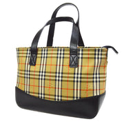 BURBERRY Horse Check Hand Bag Purse Black Brown Canvas Leather  32656