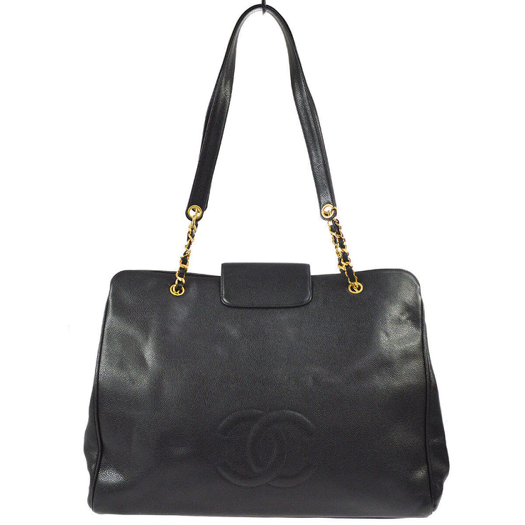 CHANEL Supermodel Jumbo CC Chain Shoulder Bag Black Caviar GHW AK37942h