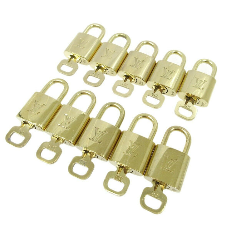 LOUIS VUITTON Padlock & Key Bag Accessories Charm 10 Piece Set Gold 82930
