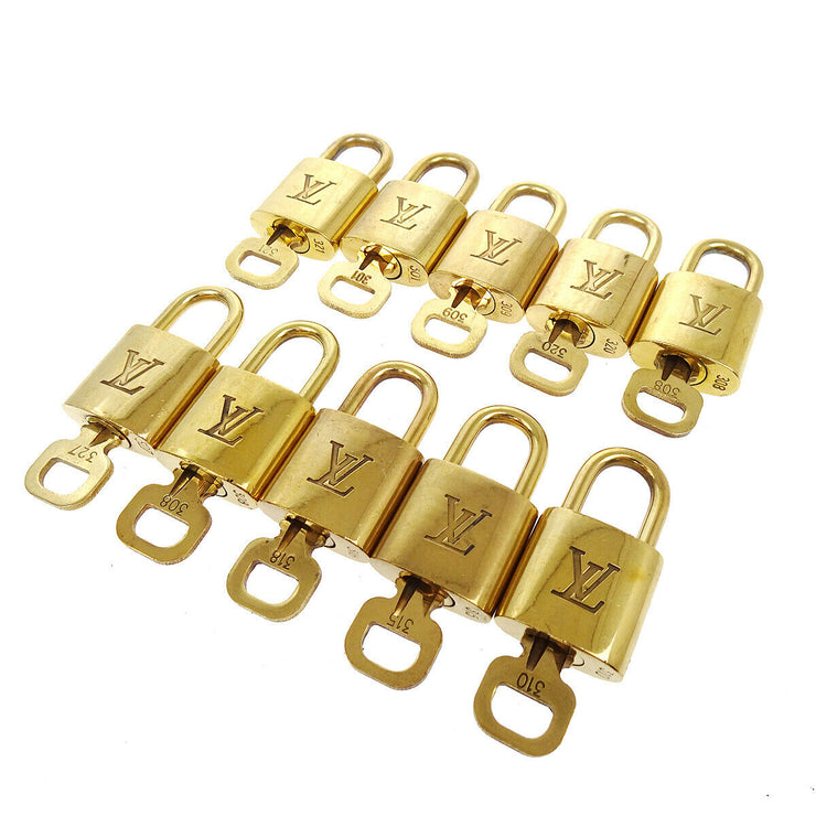 LOUIS VUITTON Padlock & Key Bag Accessories Charm 10 Piece Set Gold 41385