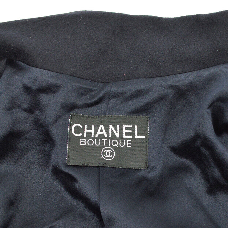 CHANEL CC Logos Button Long Sleeve Jacket Coat Navy Cashmere 03878