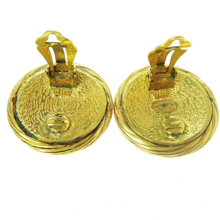 CHANEL CC Logos Button Motif Earrings Gold-Tone Clip-On 93P 2919 02753