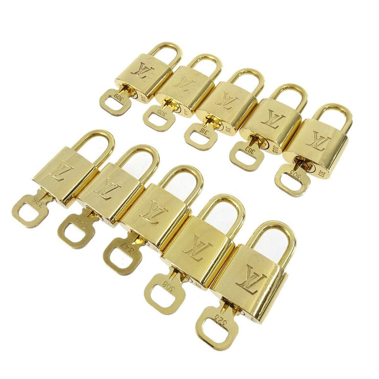 LOUIS VUITTON Padlock & Key Bag Accessories Charm 10 Piece Set Gold 50722