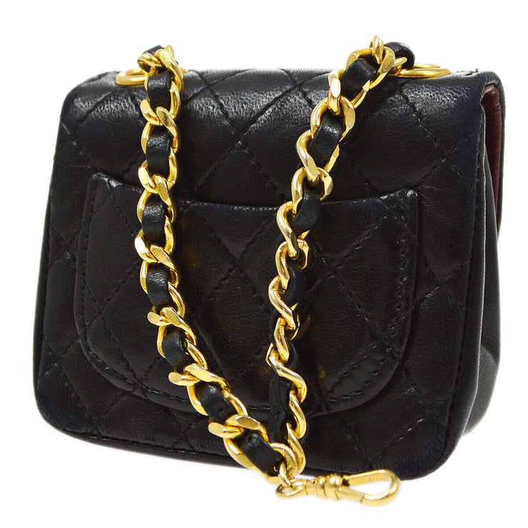 CHANEL Quilted Flap Micro Bum Belt Bag Purse Black Lambskin Leather 72582