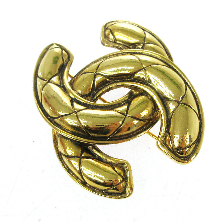 CHANEL CC Logos Quilted Brooch Pin Gold-Tone Accessories Vintage GS02292f