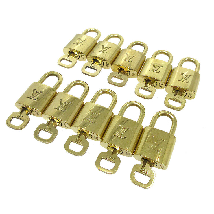 LOUIS VUITTON Padlock & Key Bag Accessories Charm 10 Piece Set Gold 93273