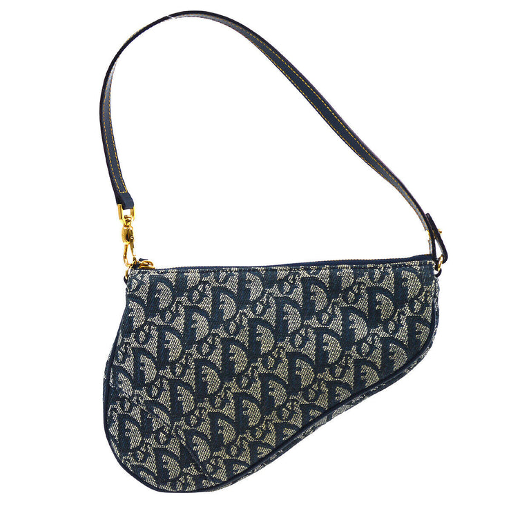 Christian Dior Trotter Pattern Saddle Hand Bag Pouch Navy 70668