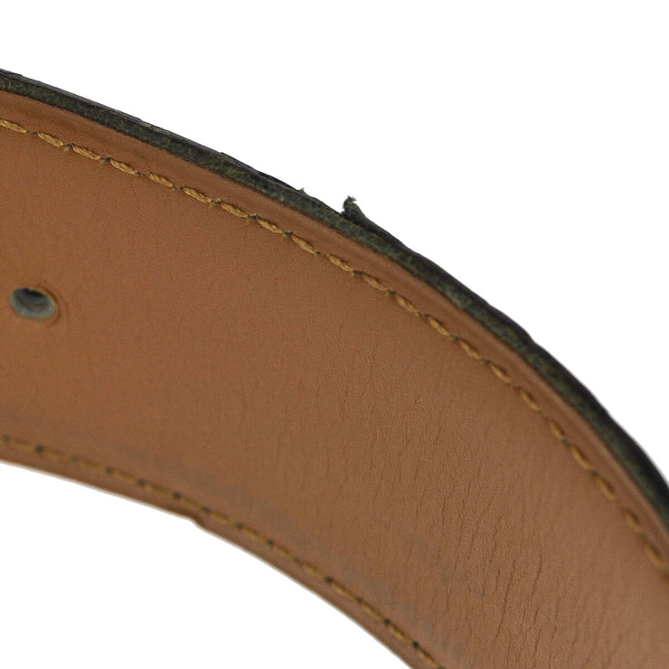 HERMES H Buckle Vintage Belt Crocodile Porosus Black Gold France K07976i
