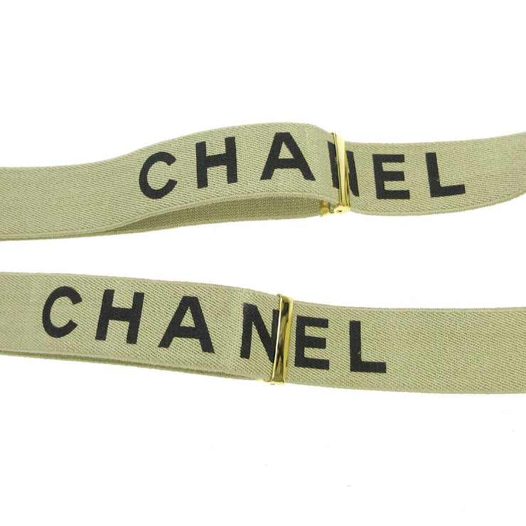 RARE CHANEL CC Logos Suspenders Beige Accessories Authentic AK38589h