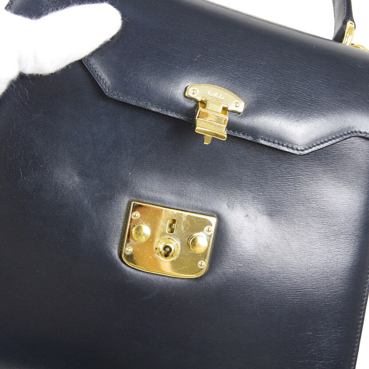 GUCCI Lady Lock 2way Hand Bag 000.26.0258 Purse Navy Leather Italy Vintage 30313