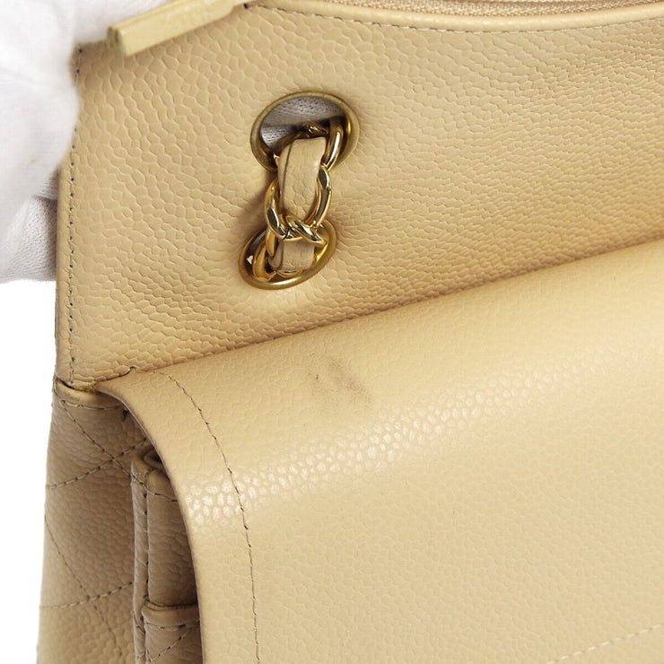 CHANEL Classic Double Flap Medium Shoulder Bag Beige Caviar Skin 14018479 51558