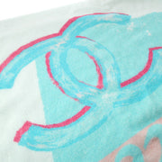 CHANEL CC Logos Beach Towel Light Blue White 100% Cotton Italy 03360