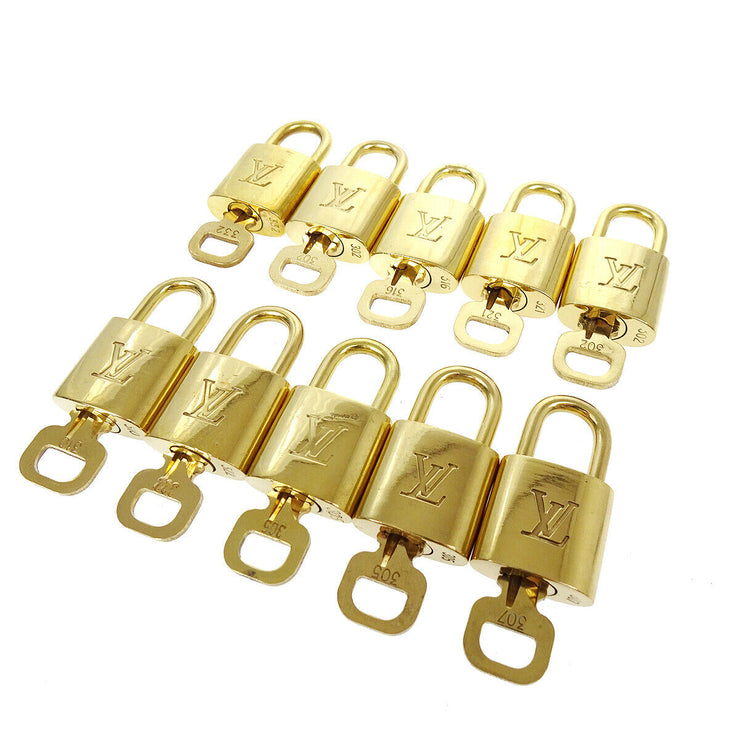 LOUIS VUITTON Padlock & Key Bag Accessories Charm 10 Piece Set Gold 38592