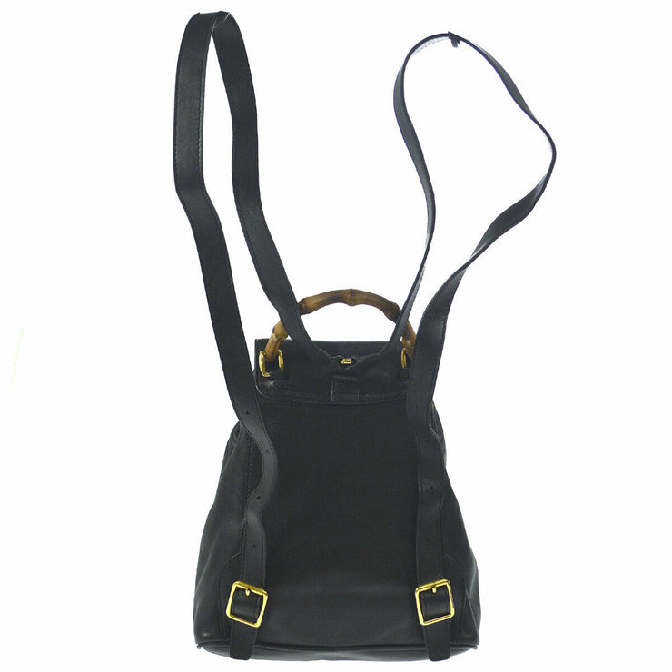GUCCI Bamboo Line Backpack Hand Bag Black Leather Italy Vintage AK37932f