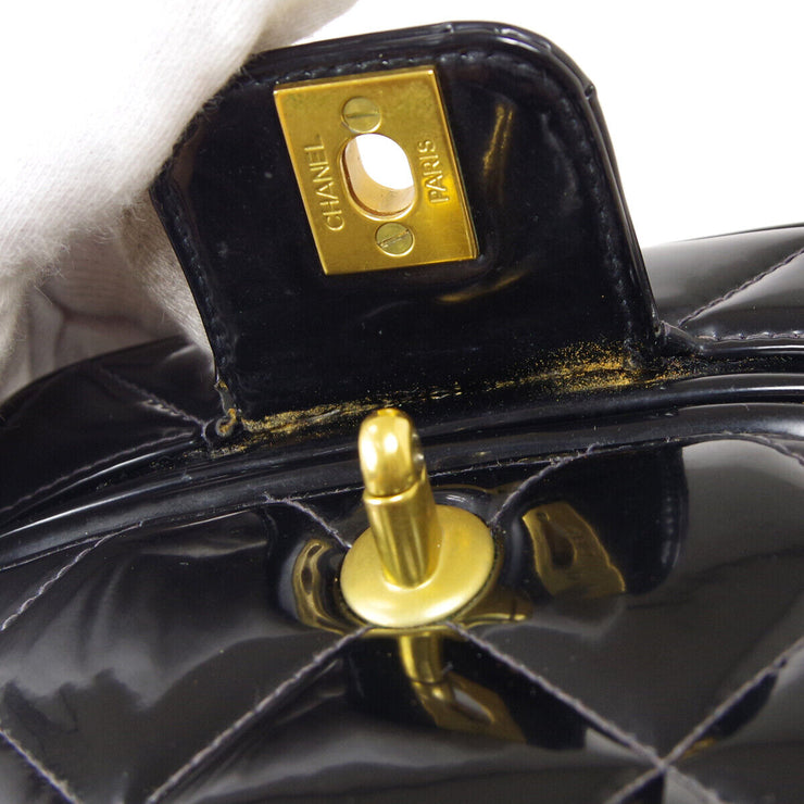 CHANEL Heart Mirror Cosmetic Vanity Hand Bag 3350113 Purse Black Patent 81121