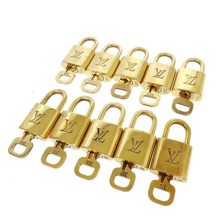 LOUIS VUITTON Padlock & Key Bag Accessories Charm 10 Piece Set Gold 37812