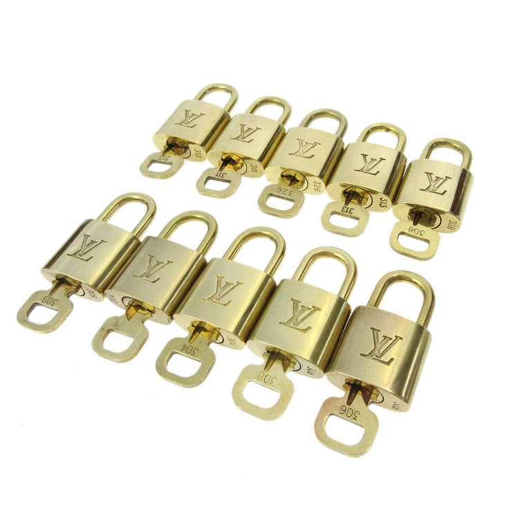 LOUIS VUITTON Padlock & Key Bag Accessories Charm 10 Piece Set Gold 61873