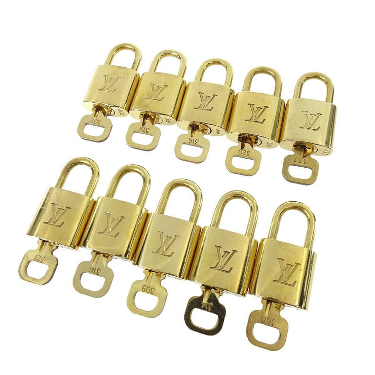 LOUIS VUITTON Padlock & Key Bag Accessories Charm 10 Piece Set Gold 50749