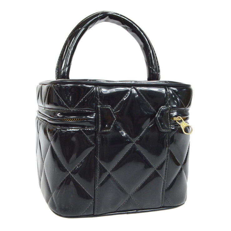 CHANEL Heart Mirror Cosmetic Vanity Handbag Purse Black Patent leather AK16670c
