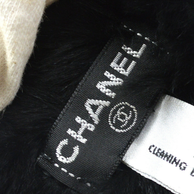 CHANEL CC Logos Fur Bracelet Bangle Wristband Black White T03898