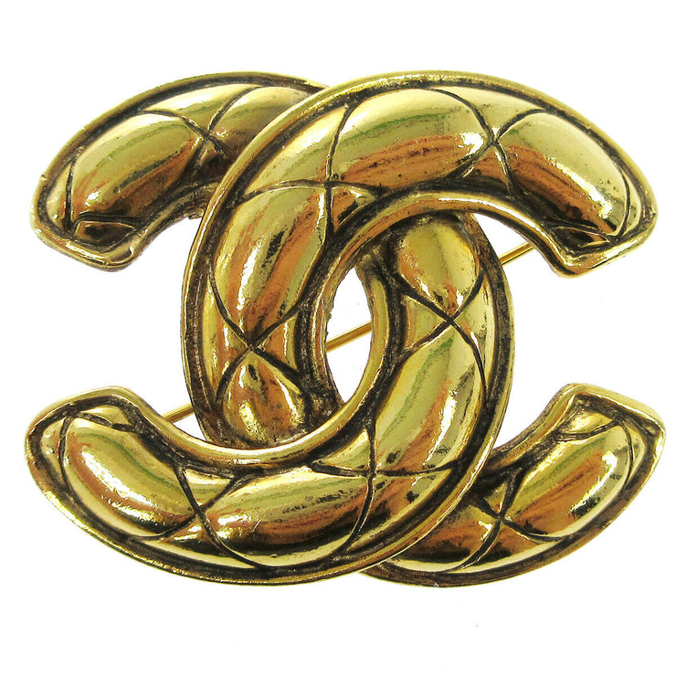 CHANEL CC Logos Quilted Brooch Pin Gold-Tone Accessories Vintage GS02292f