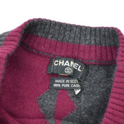 CHANEL #S CC Logos Round Neck Long Sleeves Knit Tops Gray Purple 02383