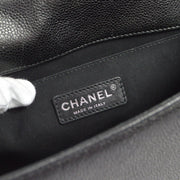 Boy Chanel Double Chain Shoulder Bag Black Tweed Caviar Skin 18463510 46550
