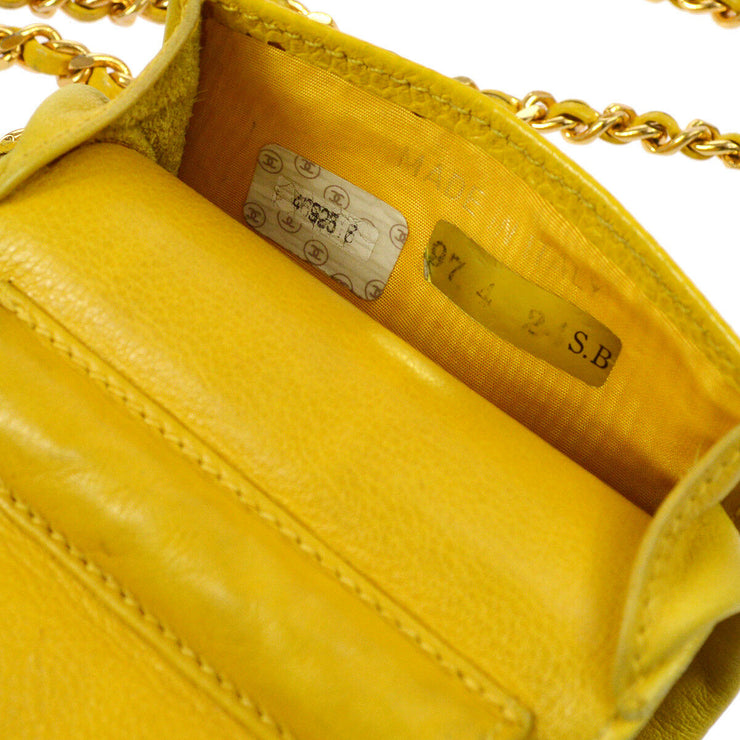 CHANEL CC Chain Shoulder Bag Phone Case Yellow Caviar Skin Leather AK16613h