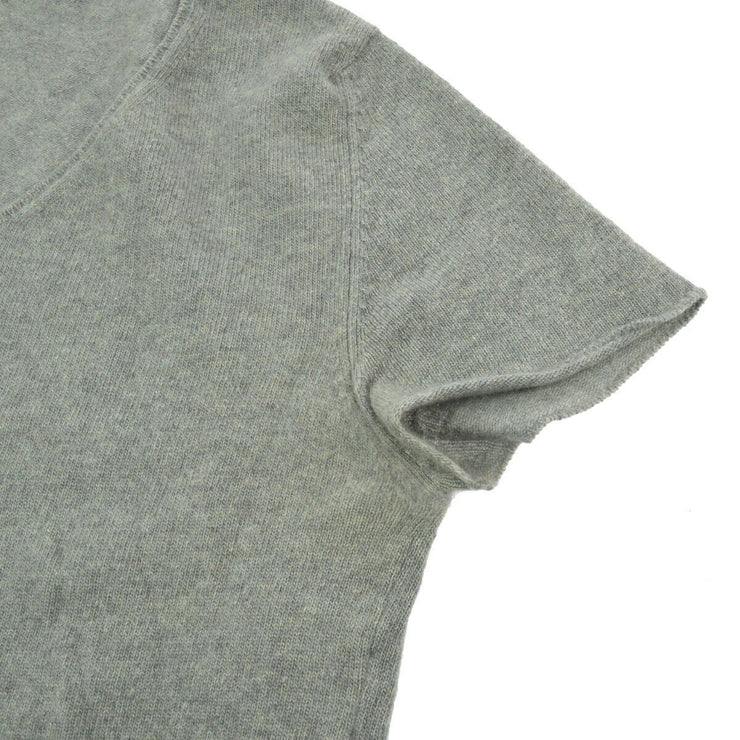 CHANEL 00C #38 CC Logos Round Neck Short Sleeve Knit Tops Gray 00816