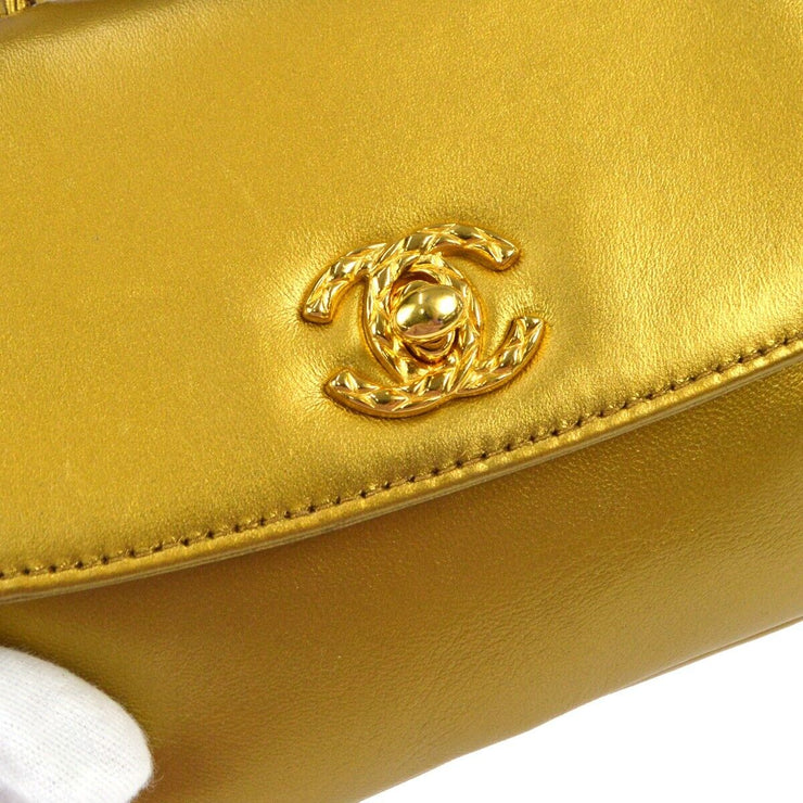 Chanel CC Crossbody Shoulder Bag Purse Gold Lambskin 2940747 48888