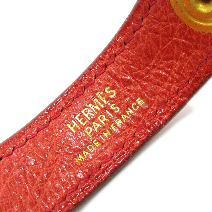HERMES Key Chain Glove Holder Red Gold Leather France 00403