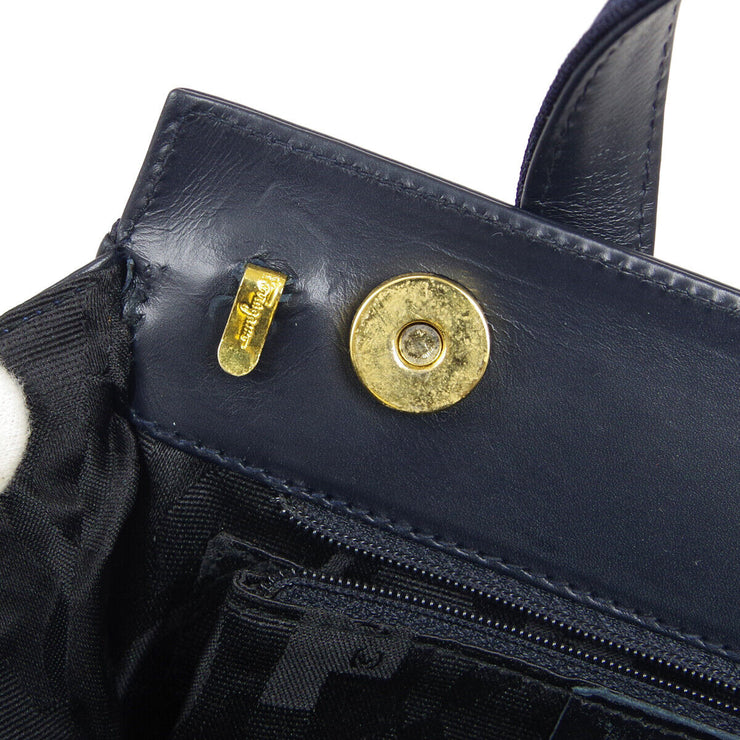 Salvatore Ferragamo Vara Bow 2way Hand Bag BA 214178 Purse Navy Leather AK38325e