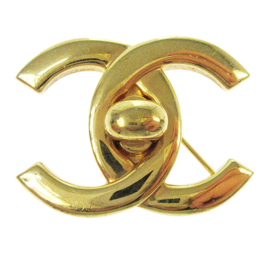 CHANEL CC Logos Round Used Pin Brooch Gold Plated 94P France