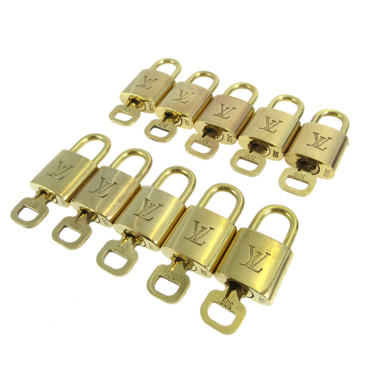 LOUIS VUITTON Padlock & Key Bag Accessories Charm 10 Piece Set Gold 10124
