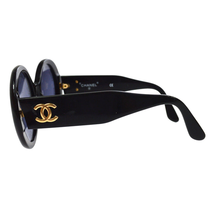 CHANEL Vintage CC Logos Round Sunglasses Eye Wear Black Authentic AK36825b