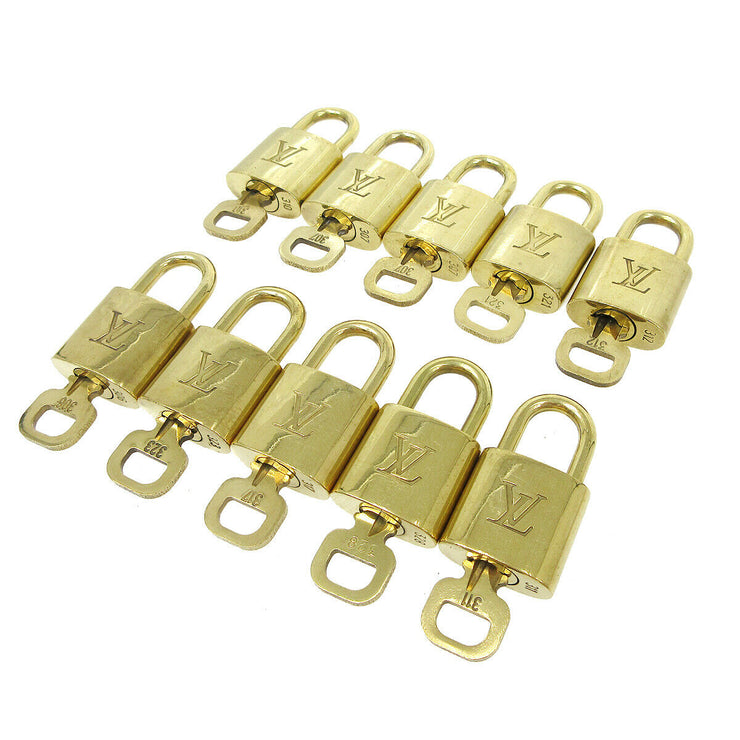 LOUIS VUITTON Padlock & Key Bag Accessories Charm 10 Piece Set Gold 93290