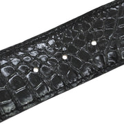 HERMES H Buckle Vintage Belt Crocodile Porosus Black Gold France K07976i