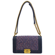 BOY CHANEL Chain Shoulder Bag Purse Indigo Tweed Denim 22325905 22535