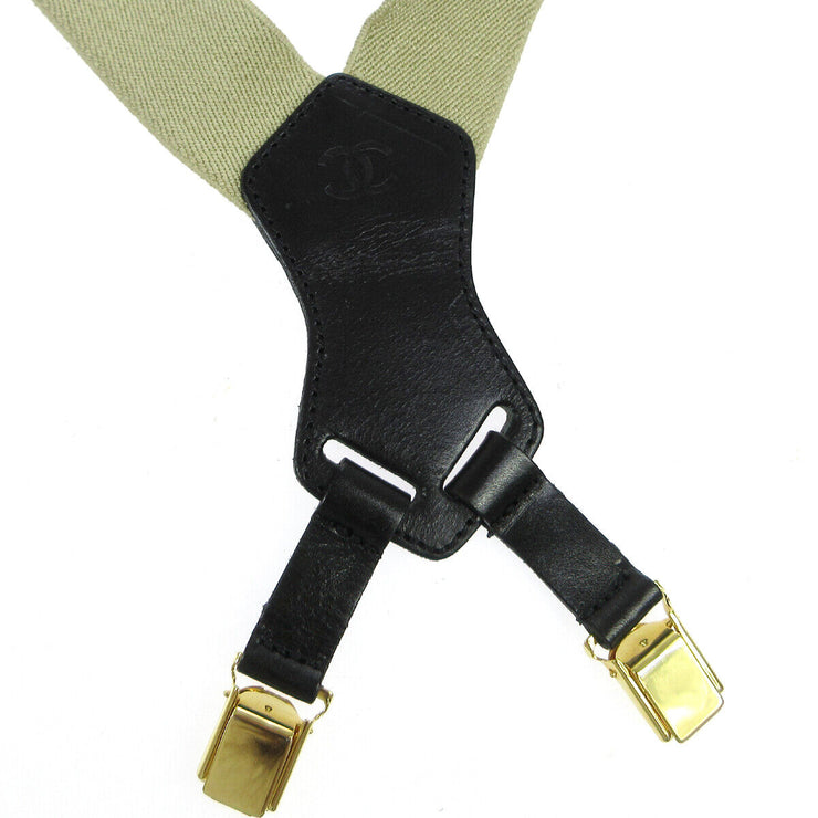 RARE CHANEL CC Logos Suspenders Beige Accessories Authentic AK38589h