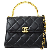 Chanel Quilted Chain 2way Handbag Purse Black Lambskin Leather H8G58LX2 67700