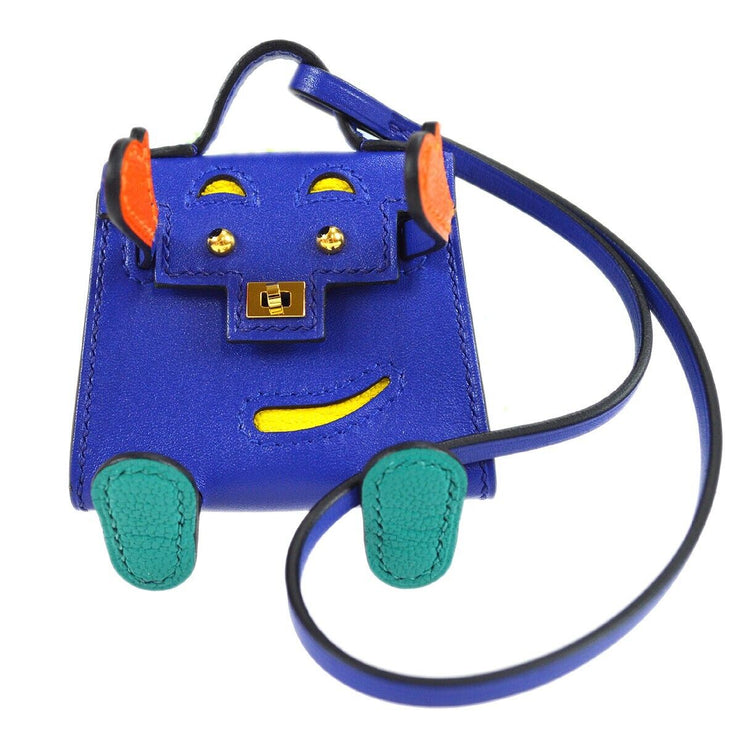 HERMES Kelly Doll Charm Bag Pouch Blue electric Tadelakt Chevre Z NN006IU 94796