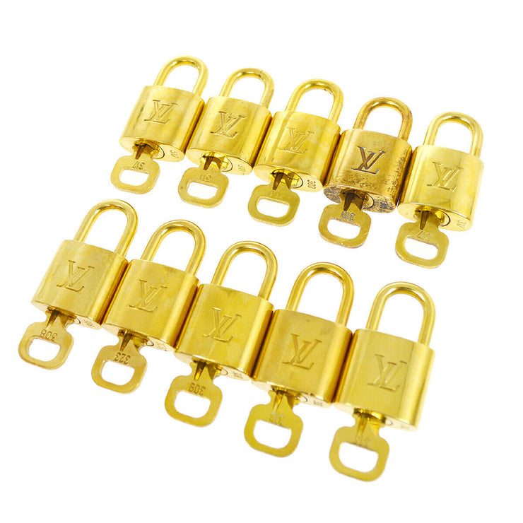LOUIS VUITTON Padlock & Key Bag Accessories Charm 10 Piece Set Gold 34865