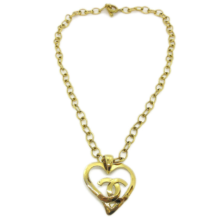 CHANEL CC Logos Heart Motif Gold Chain Necklace 95P France 34080