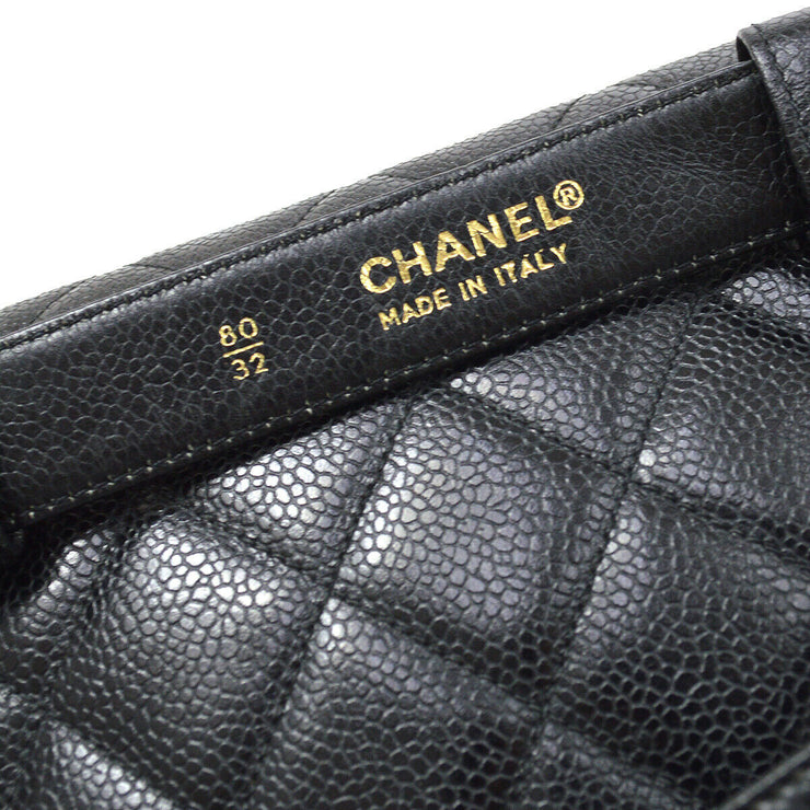 CHANEL Quilted CC Waist Bum Bag Purse Black Caviar Skin Leather 80/32 AK38577b