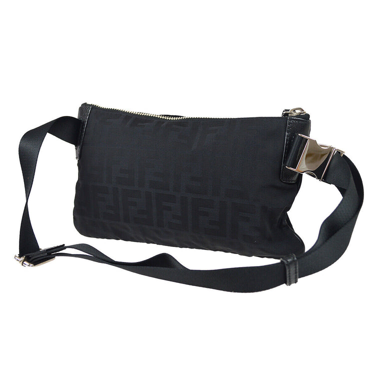 FENDI Zucca Pattern Waist Bum Bag Black Canvas Italy 7VA253-AWM119-2384 81373
