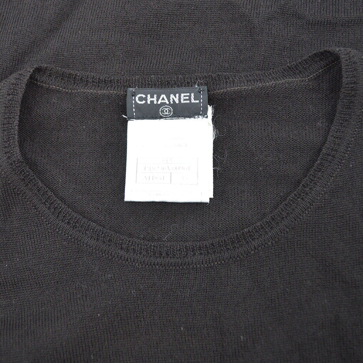 CHANEL 01A #38 CC Round Neck Short Sleeve Knit Tops Black Y03189k