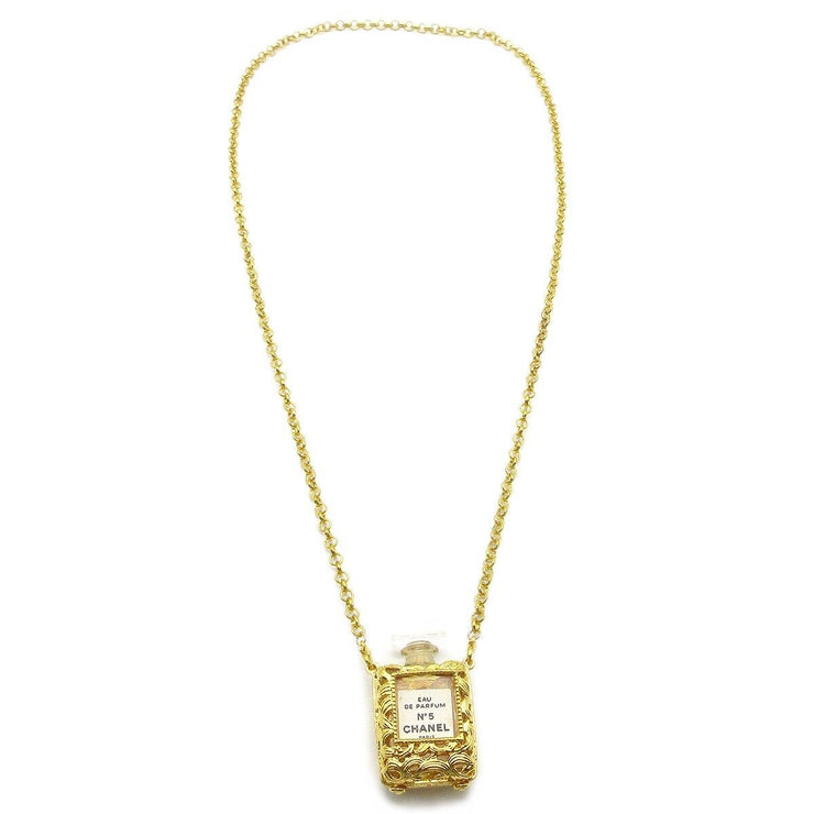 CHANEL CC Logos Perfume Bottle Gold Chain Pendant Necklace  24675