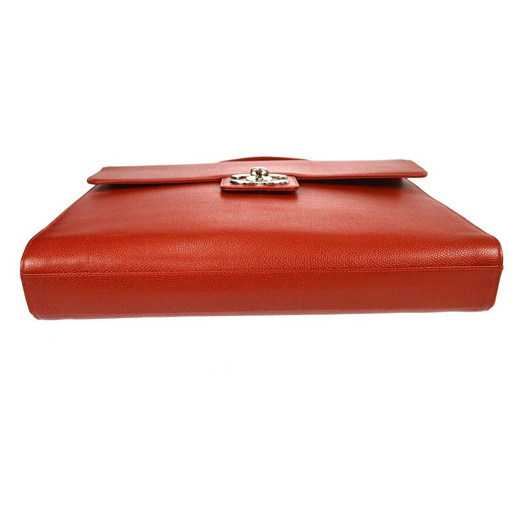 Chanel Briefcase Business Handbag 5572011 Purse Red Caviar Skin France 57061