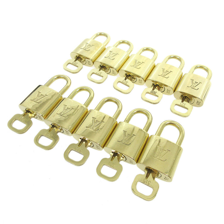LOUIS VUITTON Padlock & Key Bag Accessories Charm 10 Piece Set Gold 36664